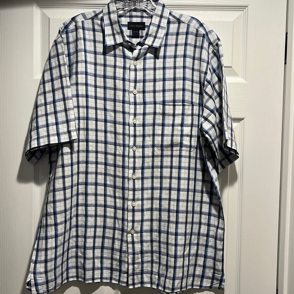 Scott Barber Men’s Linen Blend Short Sleeved Plaid Shirt Size Large. - Picture 2 of 6